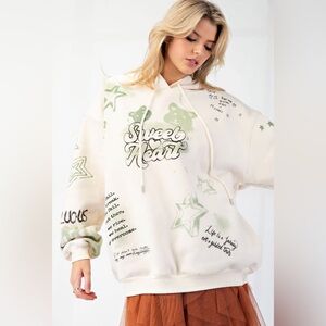Easel Sweet Heart Graphic Hoodie - Cream and Green